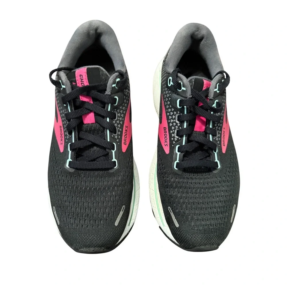 Brooks Ghost 14 Womens Running Shoes Black Pink Teal 1203561B013 Size 7 Medium B